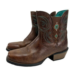 Justin Boots L9514 Womens Chellie Ankle Boots Brown Turquoise Size 7B Western